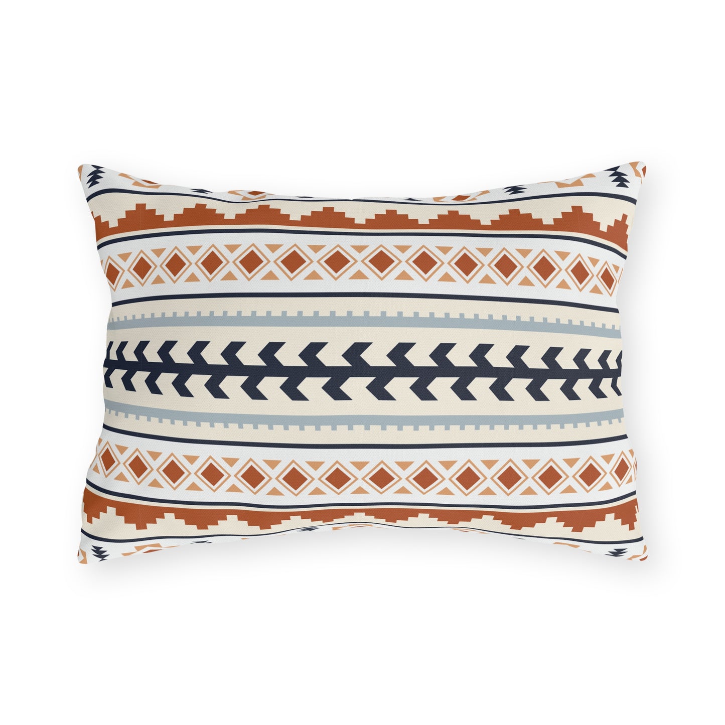 Mexican Boho outdoor pillow in the rectangular lumbar size, front view