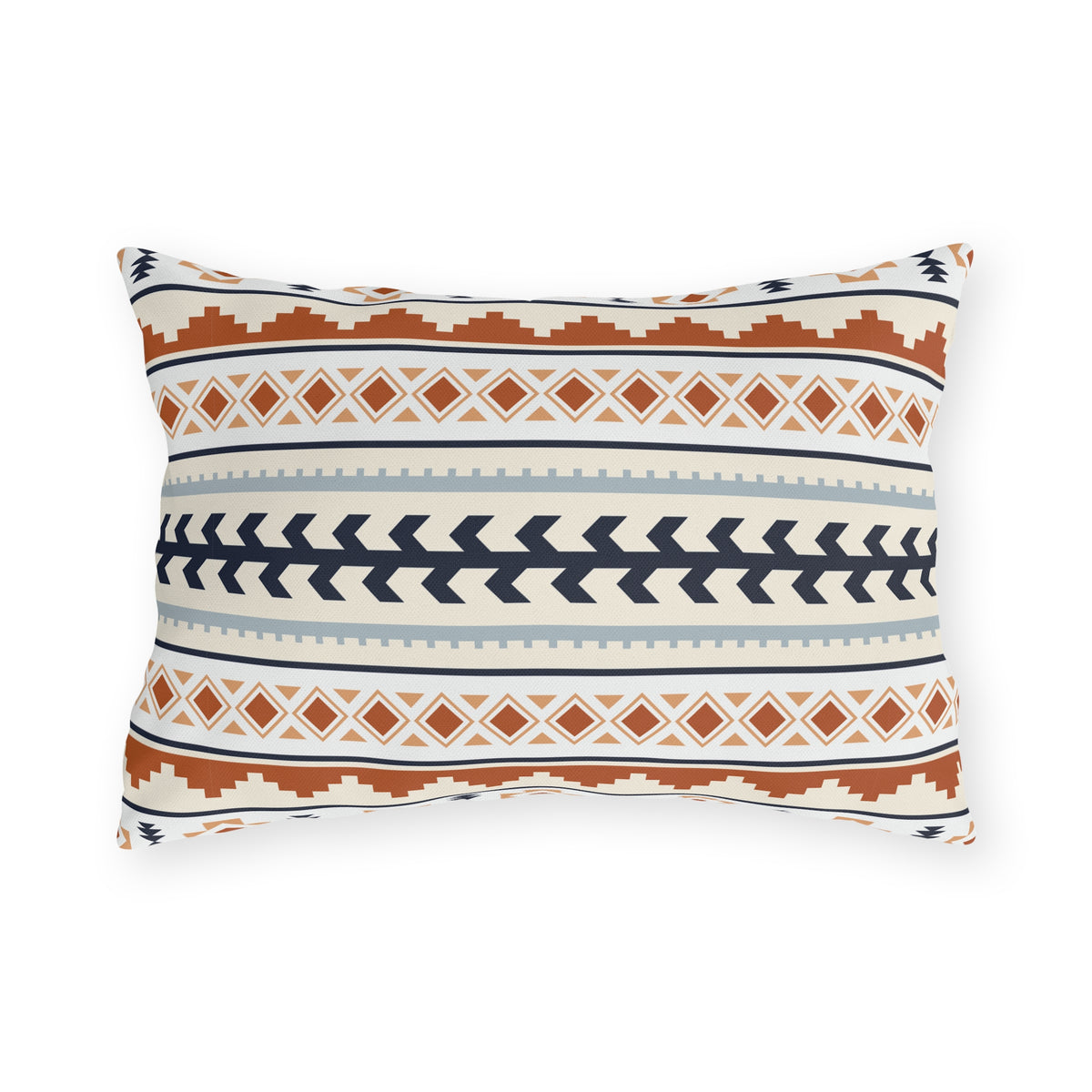 Mexican Boho outdoor pillow in the rectangular lumbar size, front view