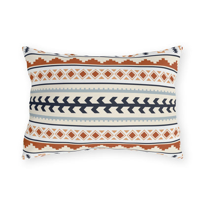 Mexican Boho outdoor pillow in the rectangular lumbar size, front view