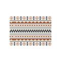 Mexican Boho outdoor rug in cream with rust, navy and pale blue Aztec bands, shown flat