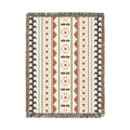 Mexican Boho woven blanket in cream with rust, navy and pale blue Aztec stripes, shown flat