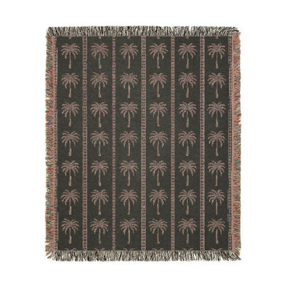 Reverse side of the Palm Tree woven blanket in charcoal with cream palms