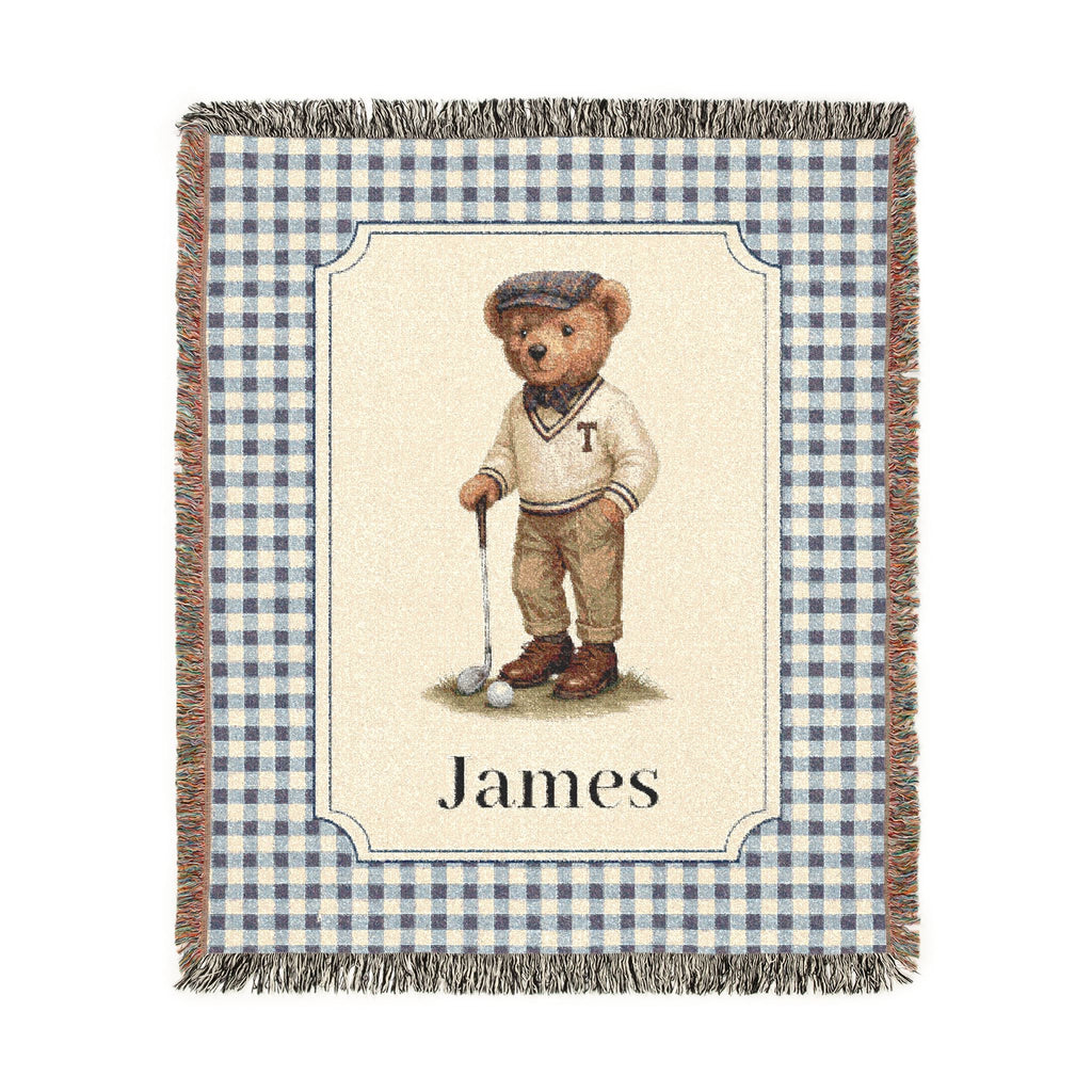 Personalized Woven Baby Blanket Bear (2) - front view