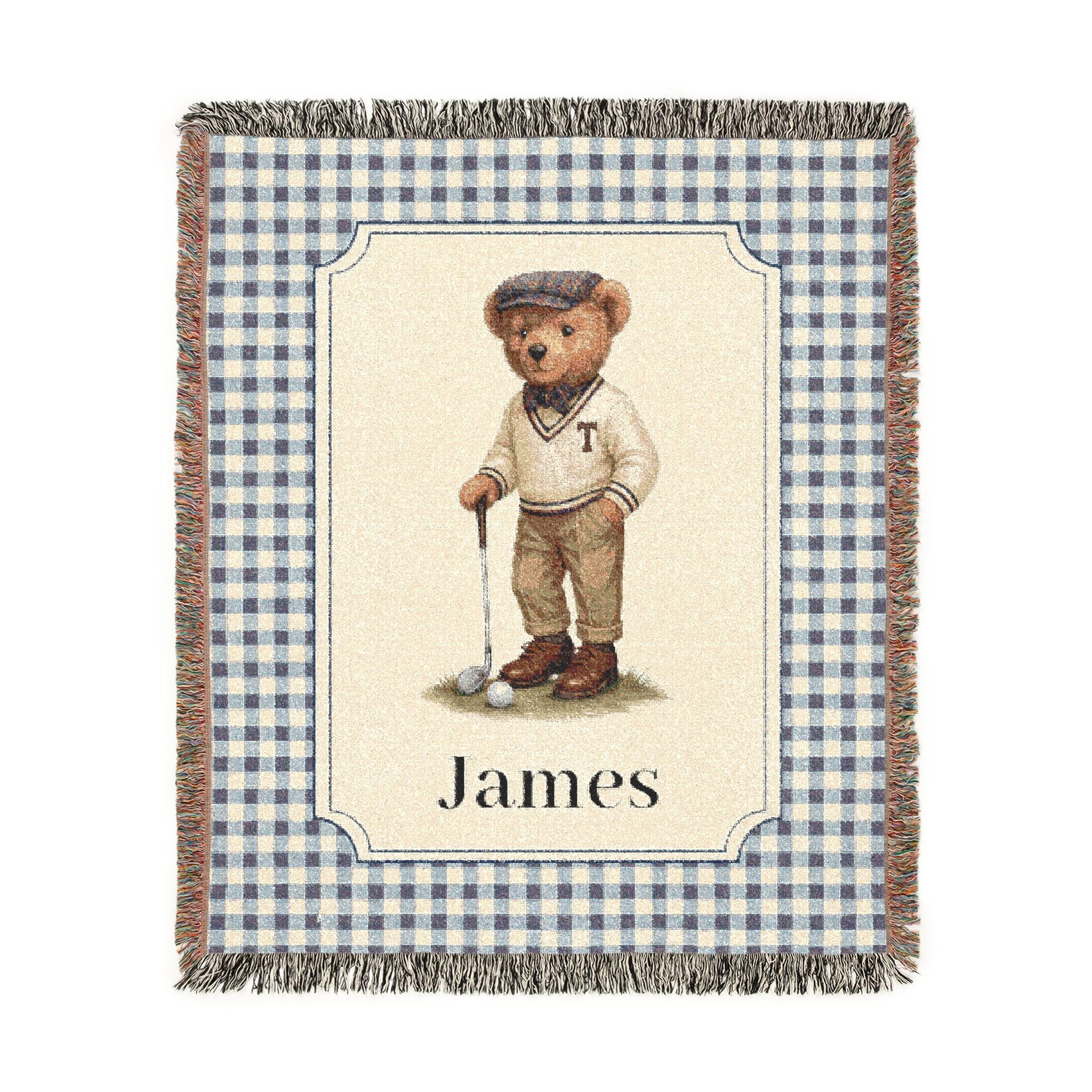Personalized Woven Baby Blanket Bear (2) - front view