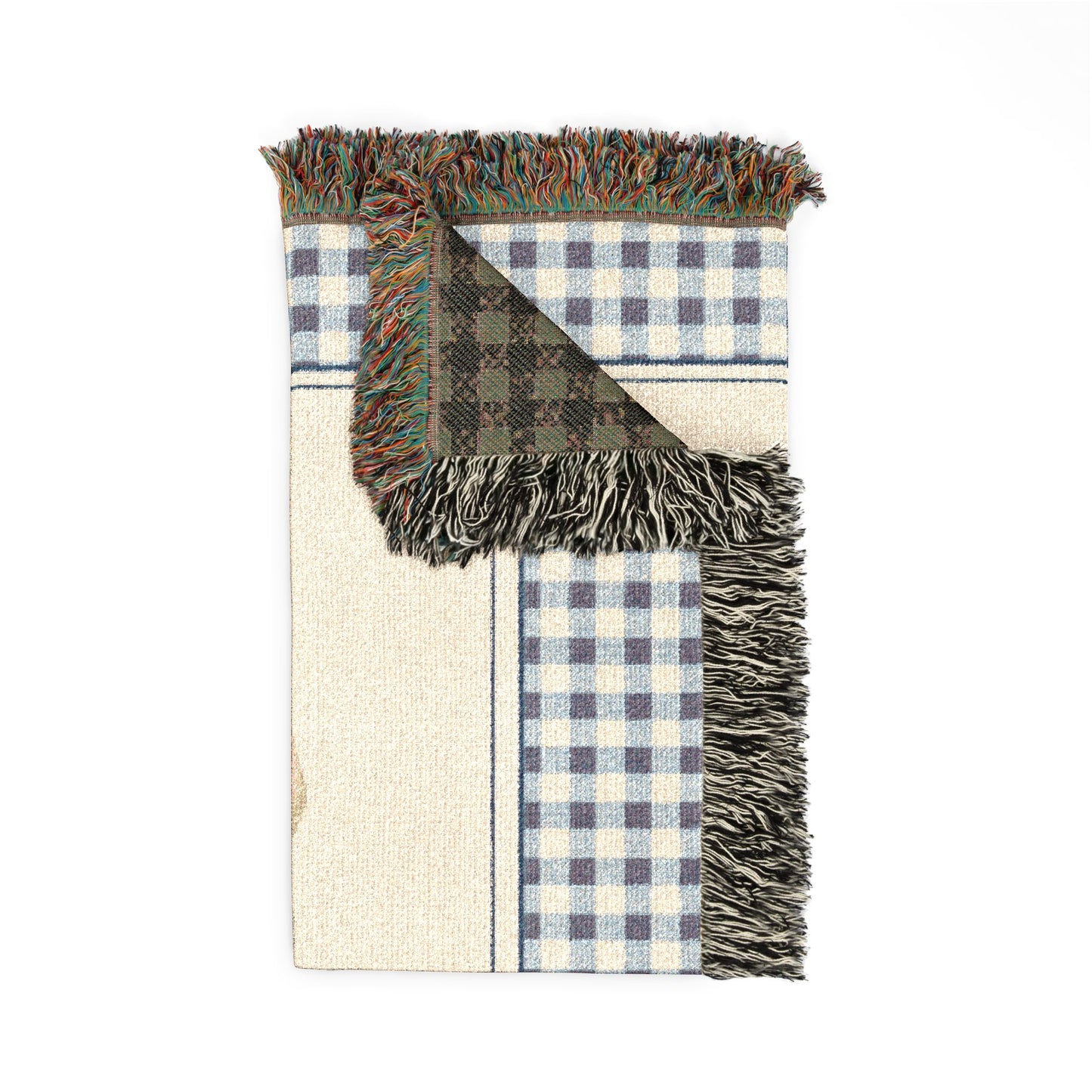 Folded personalized bear golf baby blanket showing the fringed edge and the reverse side