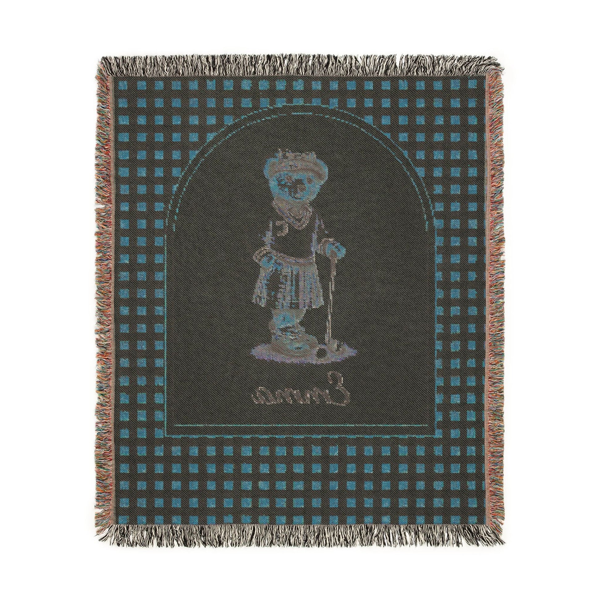Reverse side of the personalized bear golf baby blanket in deep teal