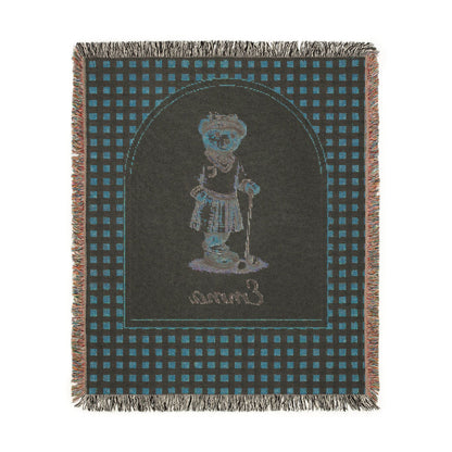 Reverse side of the personalized bear golf baby blanket in deep teal