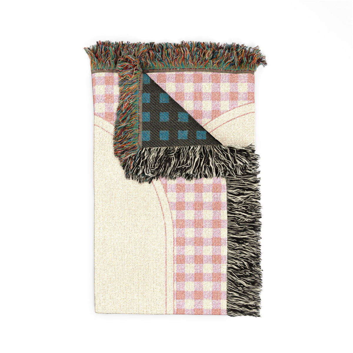 Folded personalized bear golf baby blanket showing the fringed edge and the teal reverse side