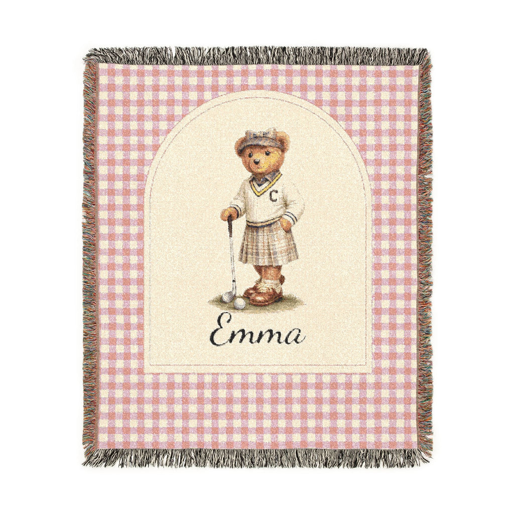 Personalized Woven Baby Blanket Bear - front view