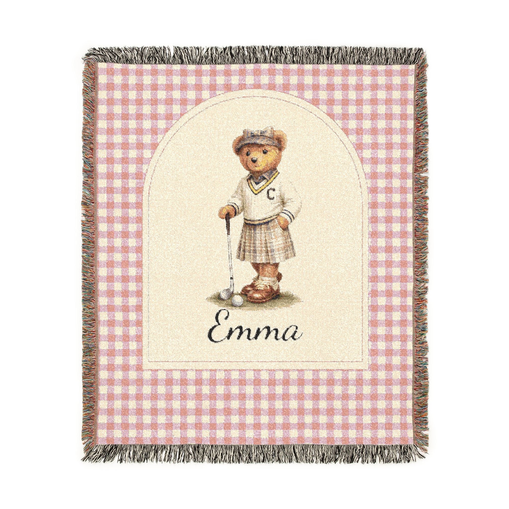 Personalized Woven Baby Blanket Bear - front view
