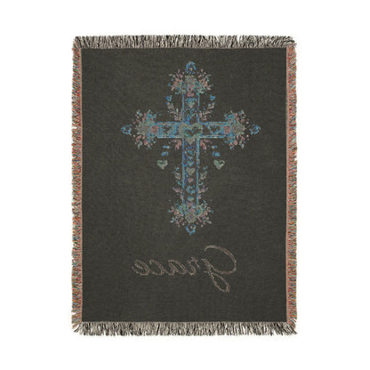 Reverse side of the personalized baptism blanket in dark teal
