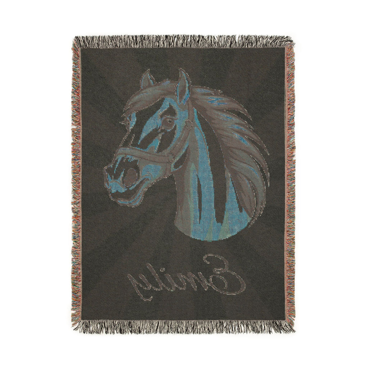 Reverse side of the personalized horse blanket in dark teal
