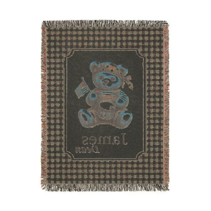Reverse side of the personalized patriotic teddy bear blanket in dark grey-blue