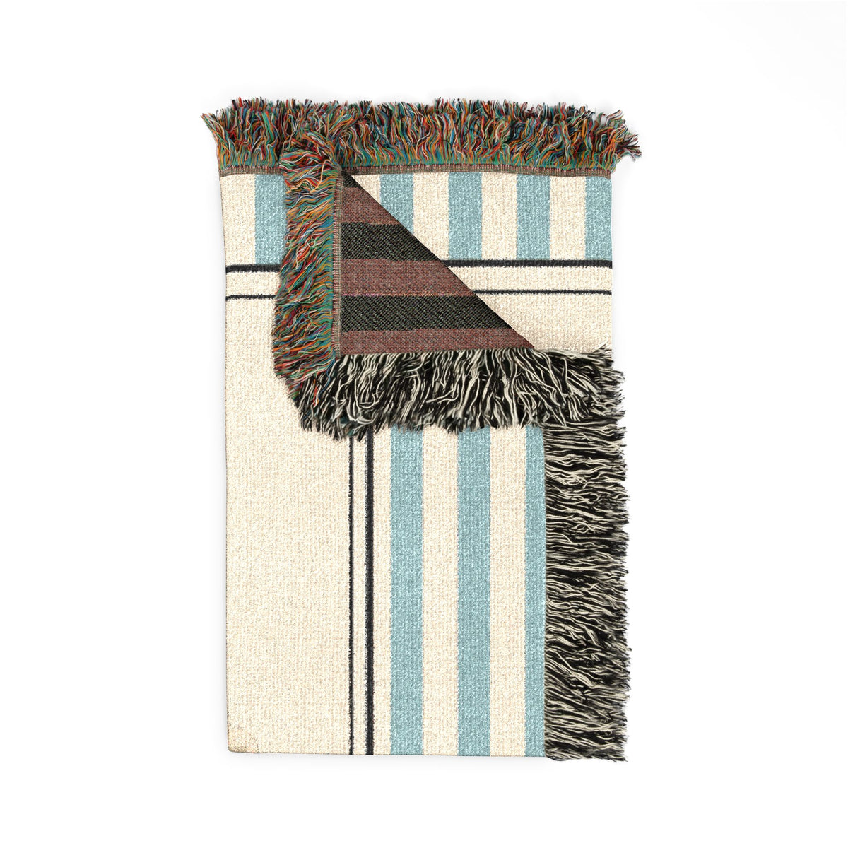 Folded personalized bear baby blanket showing the fringed edge and the dark reverse side