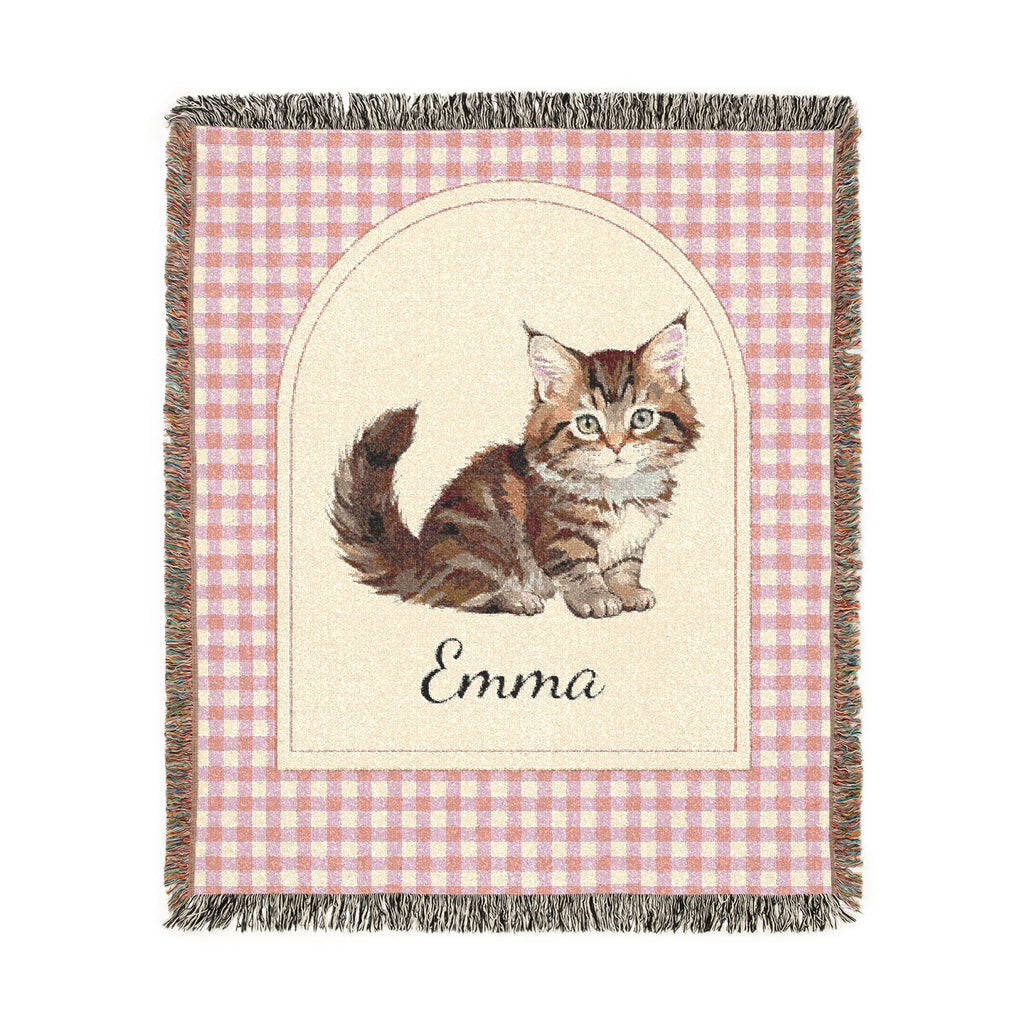 Personalized Woven Baby Blanket Cat - front view