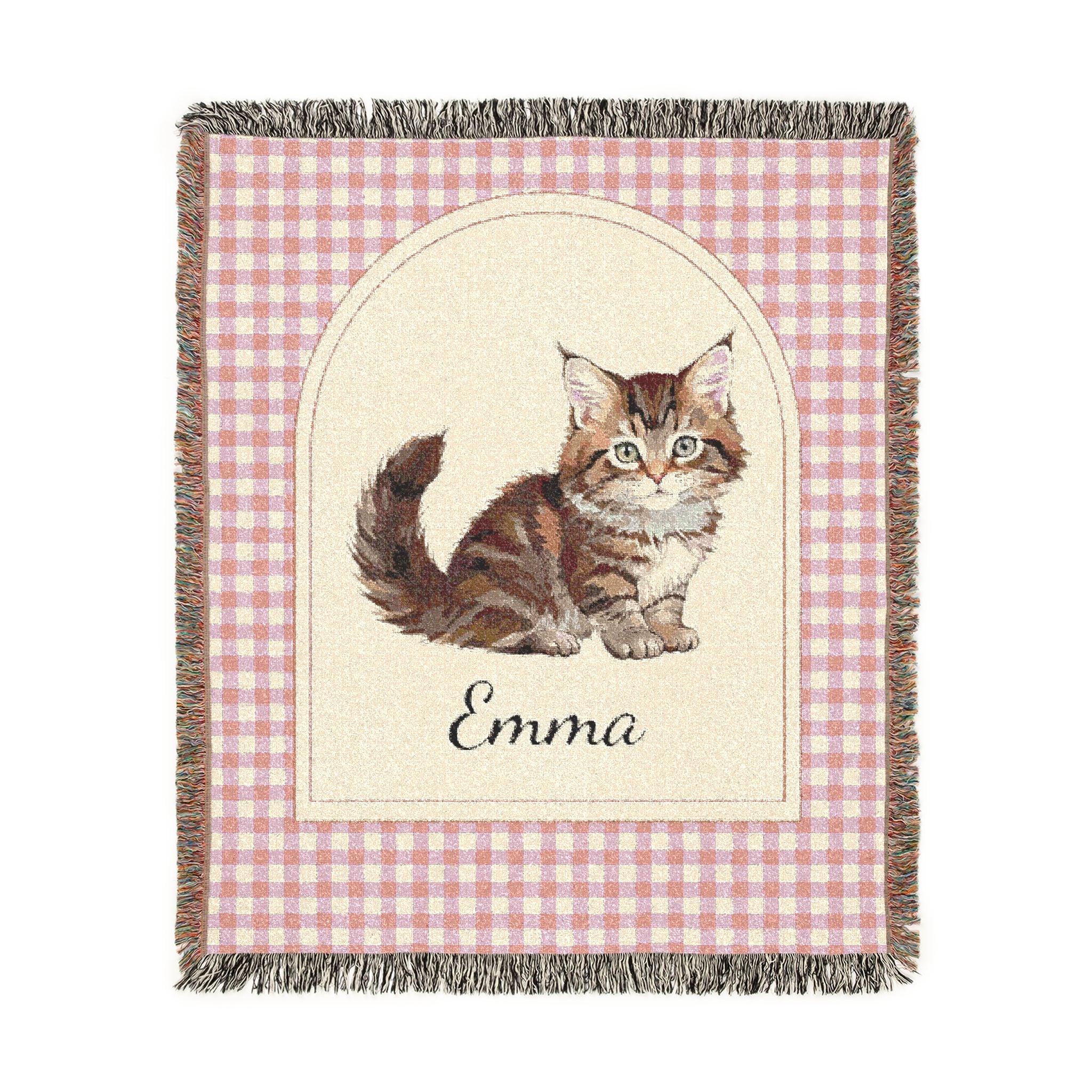 Personalized Woven Baby Blanket Cat - front view
