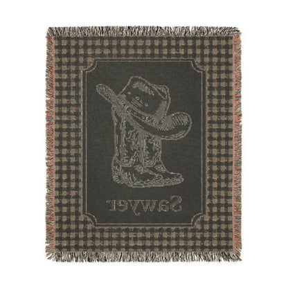 Reverse side of the personalized cowboy baby blanket in deep green