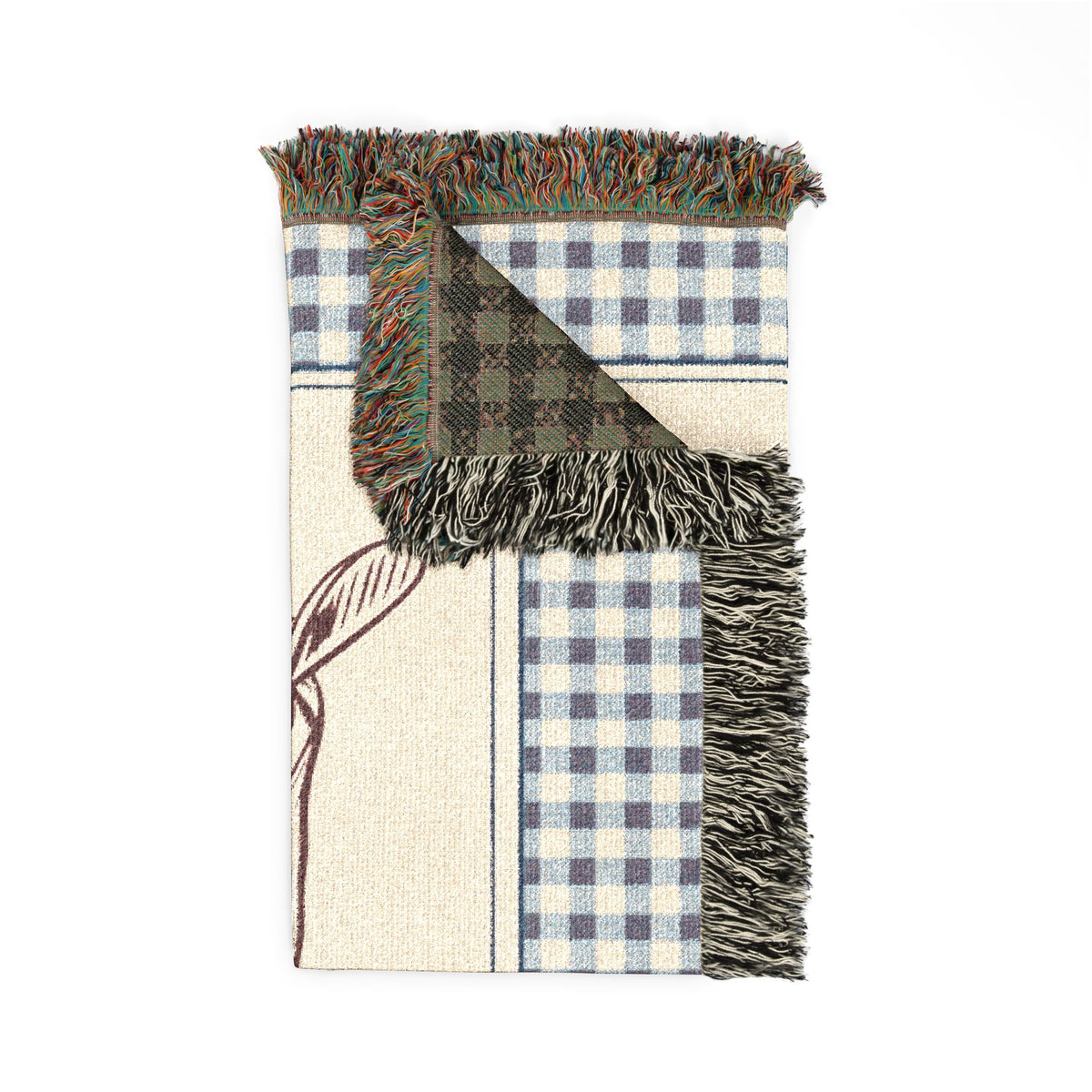 Folded personalized cowboy baby blanket showing the fringed edge and the green reverse side