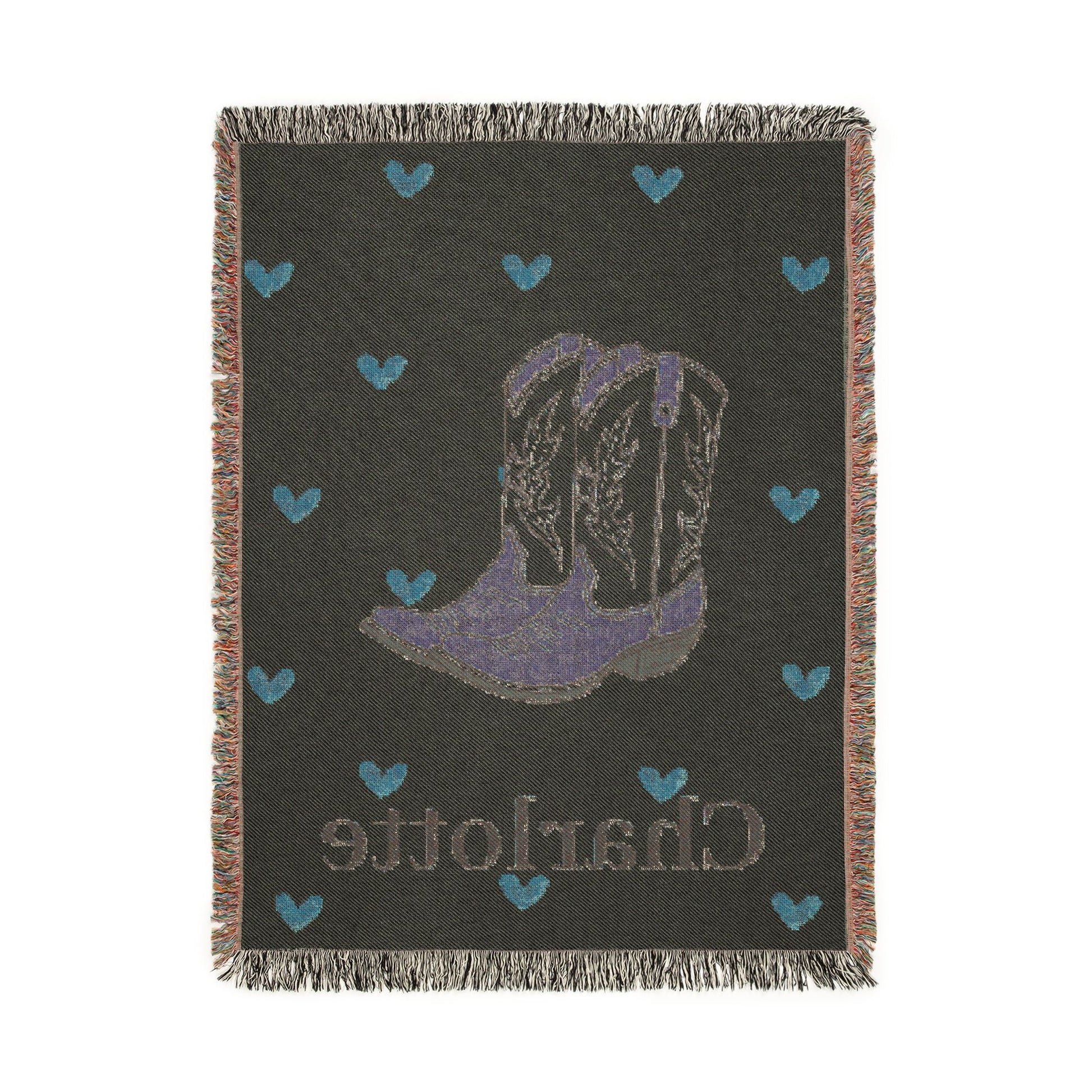 Reverse side of the personalized cowgirl baby blanket in deep green