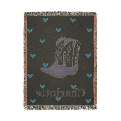 Reverse side of the personalized cowgirl baby blanket in deep green