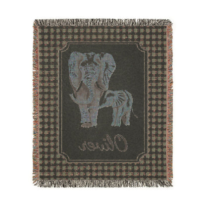 Reverse side of the personalized elephant baby blanket in deep brown