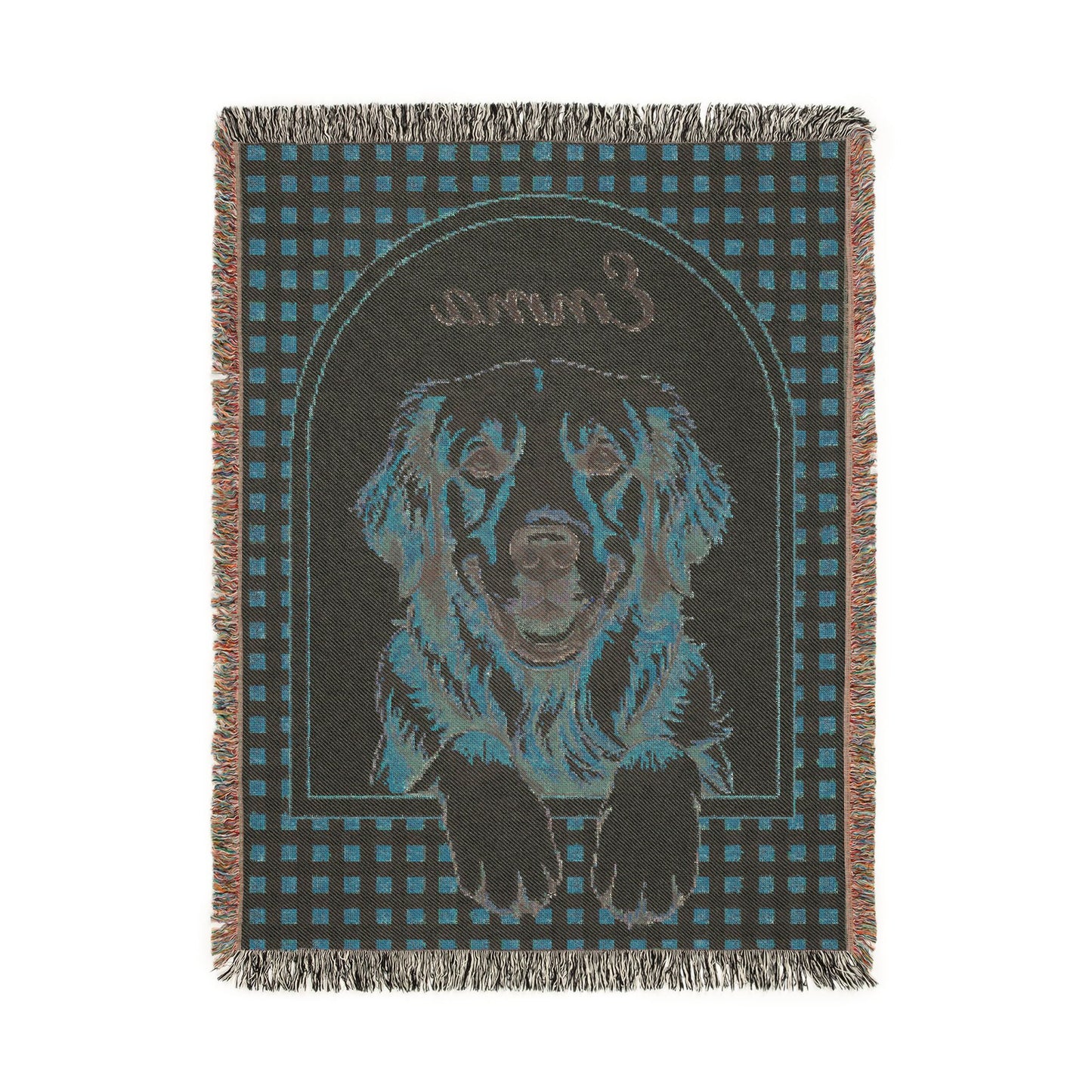 Reverse side of the personalized golden retriever blanket in deep teal