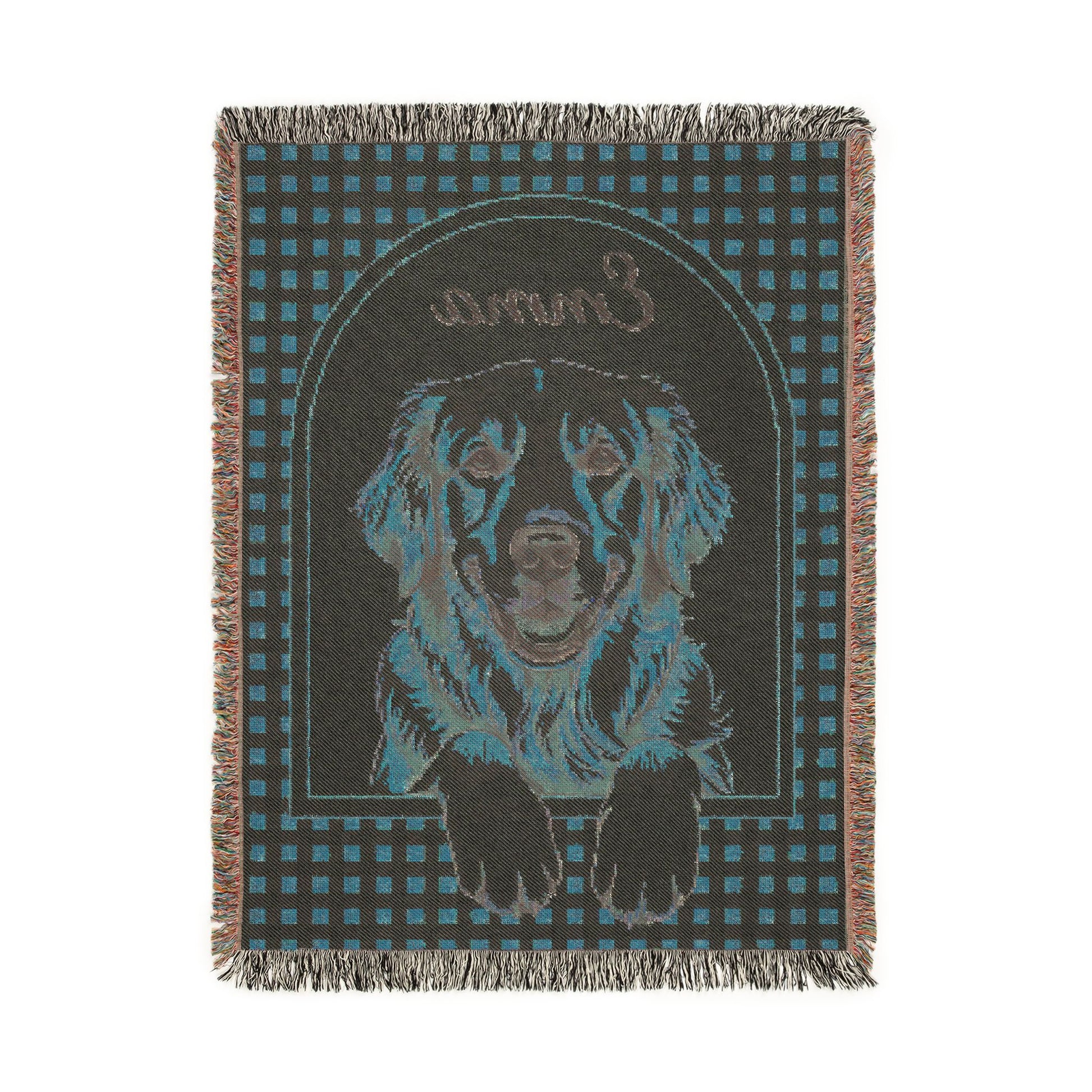 Reverse side of the personalized golden retriever blanket in deep teal