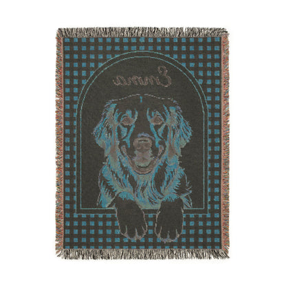 Reverse side of the personalized golden retriever blanket in deep teal