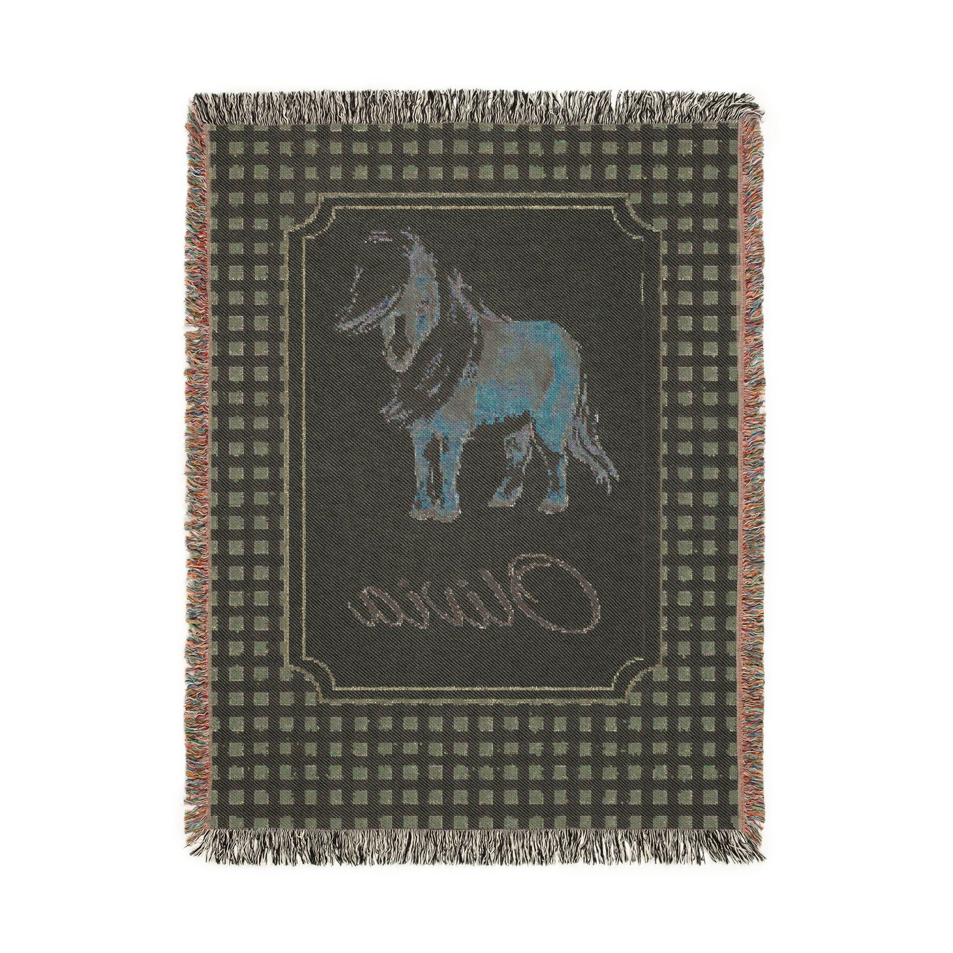 Reverse side of the personalized pony baby blanket in dark grey-green