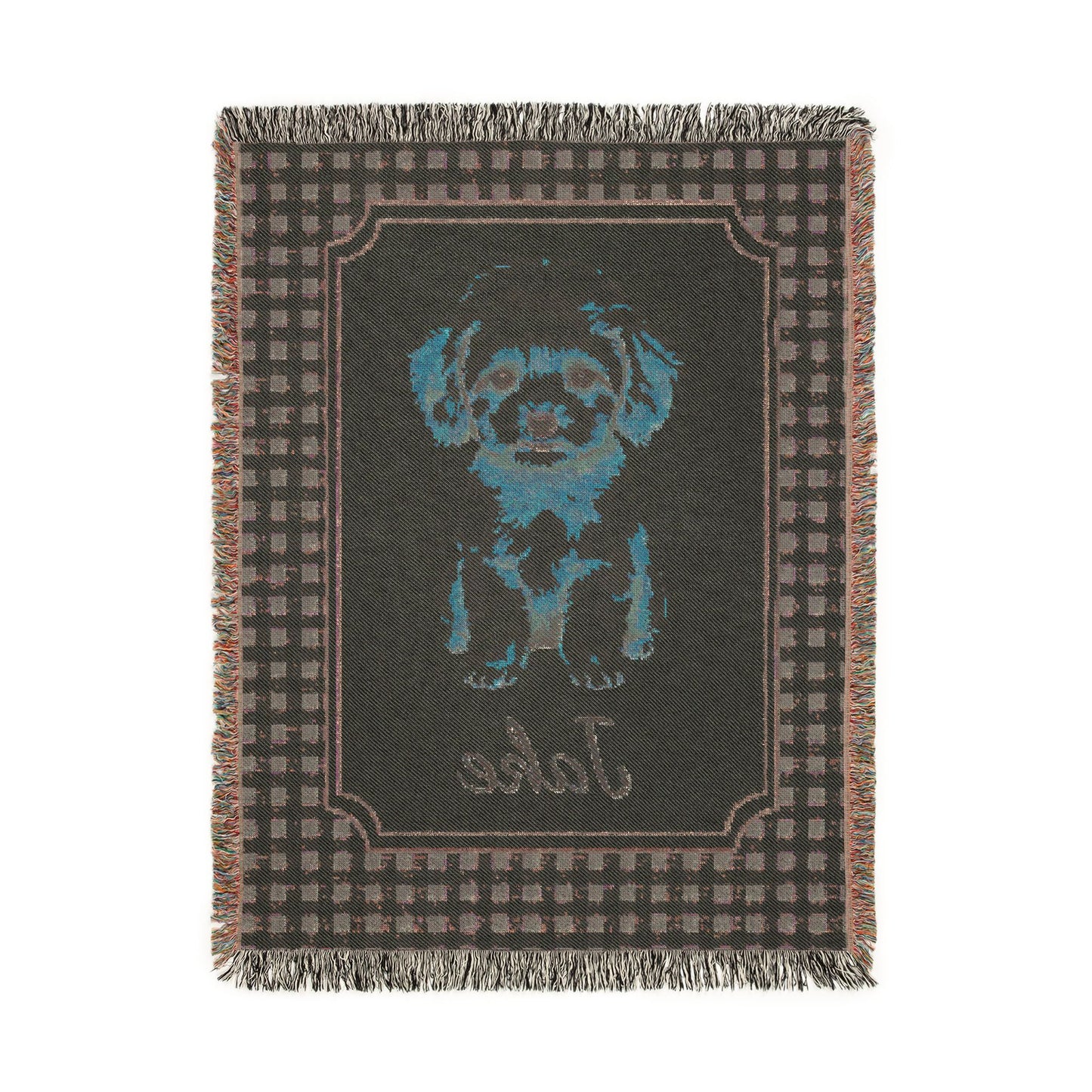 Reverse side of the personalized puppy baby blanket in dark grey-green