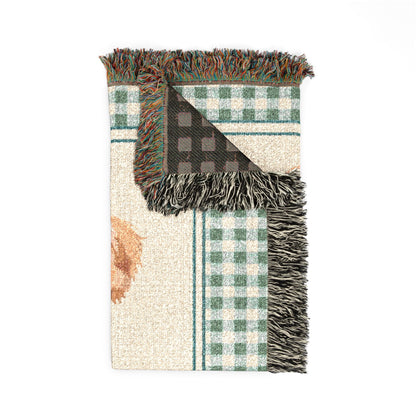 Folded personalized puppy baby blanket showing the fringed edge and the dark reverse side