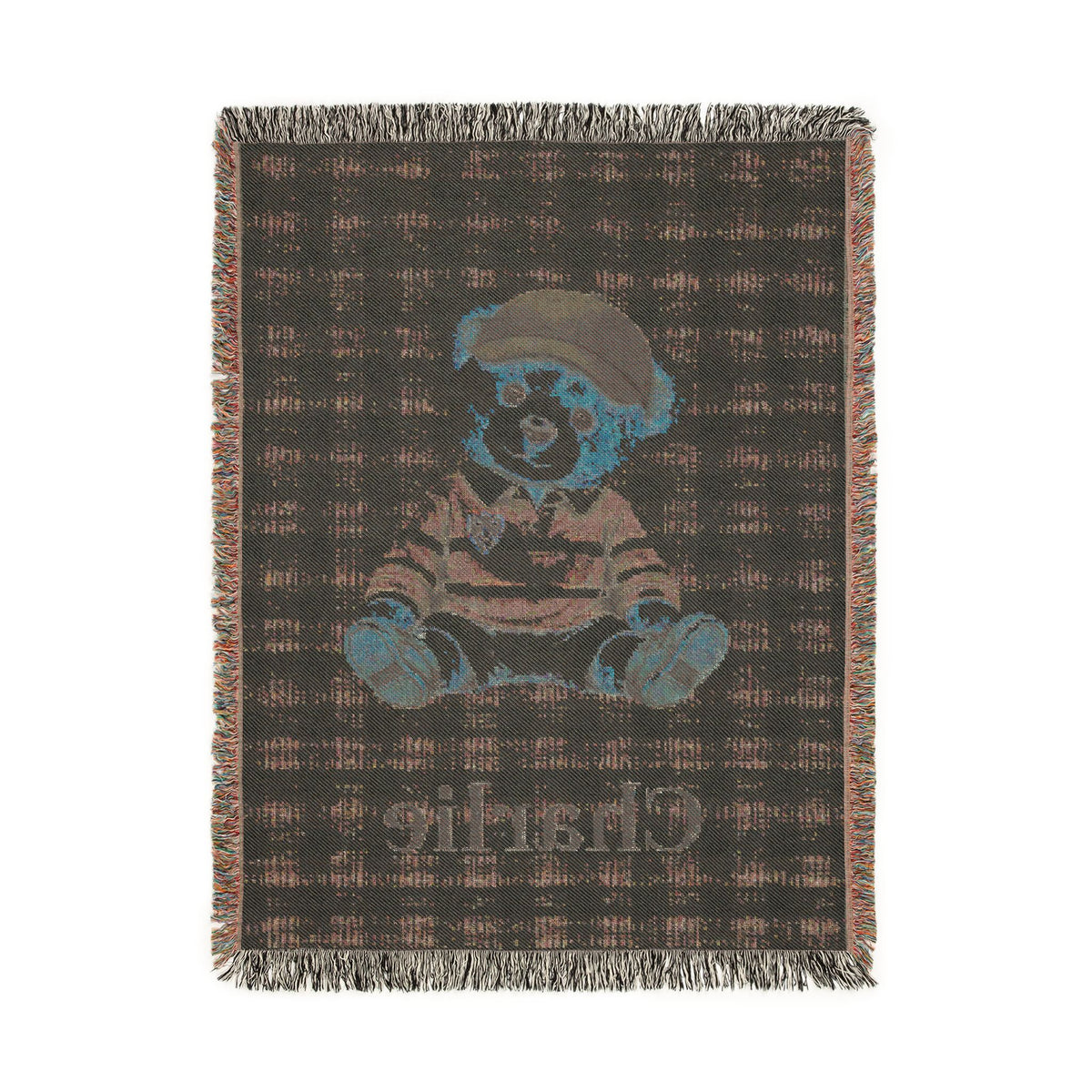 Reverse side of the personalized teddy bear baby blanket in deep brown