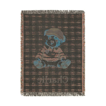 Reverse side of the personalized teddy bear baby blanket in deep brown