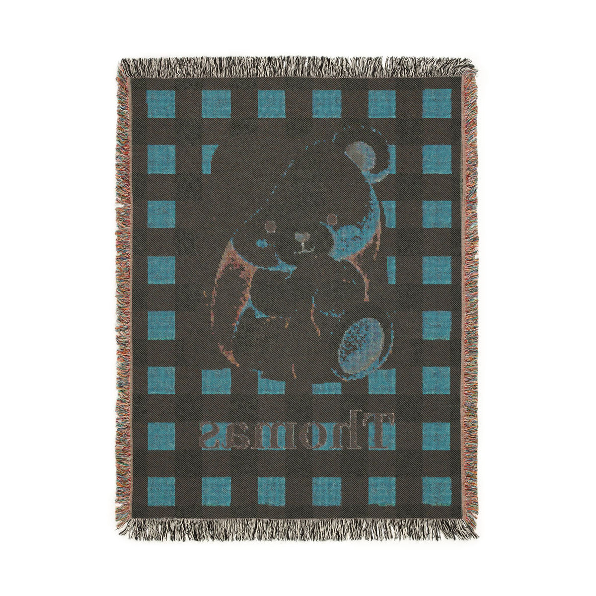 Reverse side of the personalized teddy bear baby blanket in deep teal