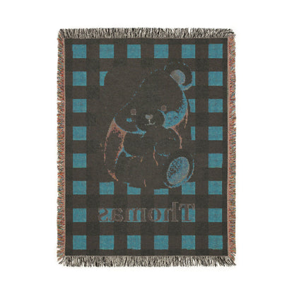 Reverse side of the personalized teddy bear baby blanket in deep teal
