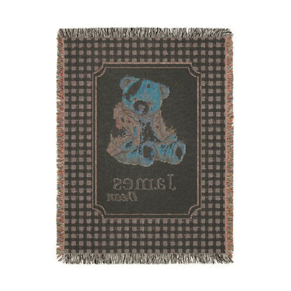 Reverse side of the personalized teddy bear baby blanket in dark charcoal
