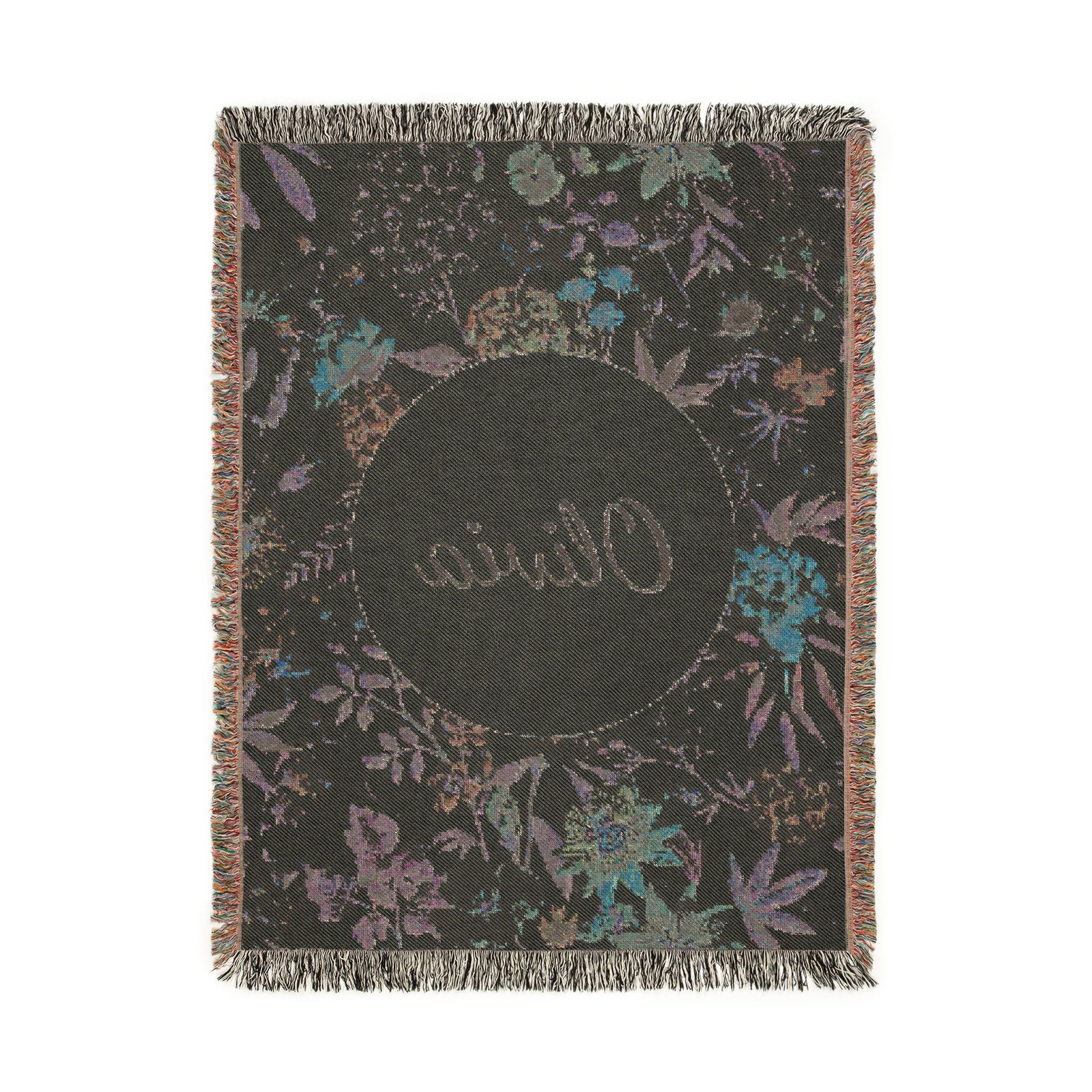 Reverse side of the personalized wildflower baby blanket in deep charcoal