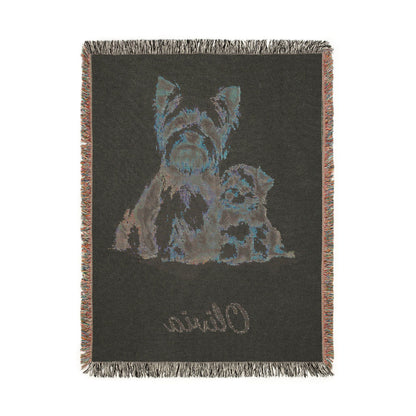 Reverse side of the personalized Yorkshire terrier blanket in dark grey