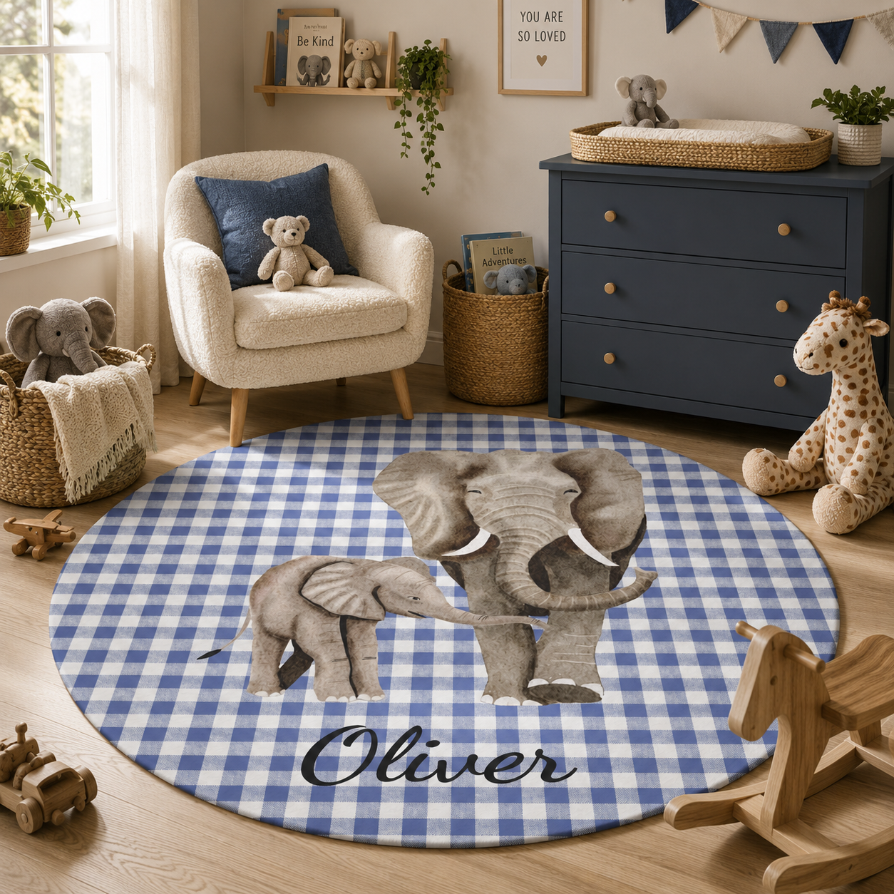 Personalized Elephant Round Rug