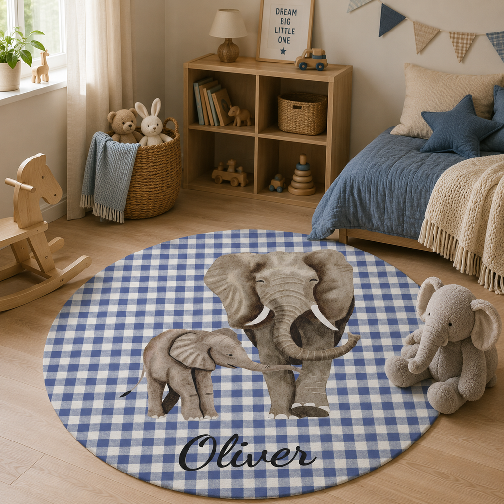 Personalized Elephant Round Rug