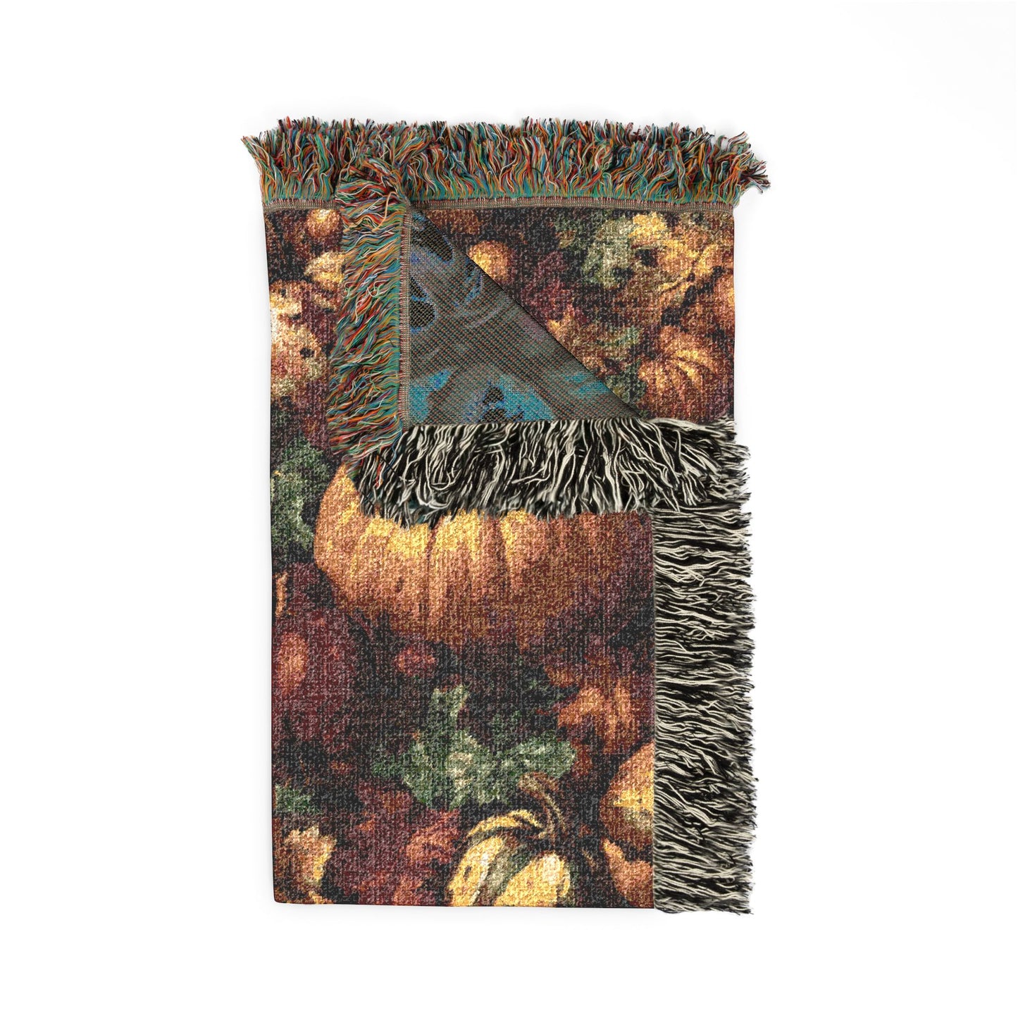 Pumpkin Harvest woven blanket, reverse side weave pattern detail