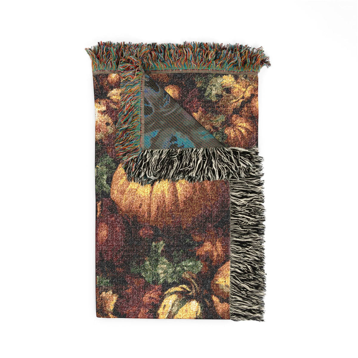 Pumpkin Harvest woven blanket, reverse side weave pattern detail