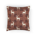 Reindeer plaid woven pillow featuring cream reindeer silhouettes on a rust buffalo-check pattern