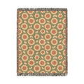 Retro Flower woven blanket with coral daisies on a sage green ground, shown flat