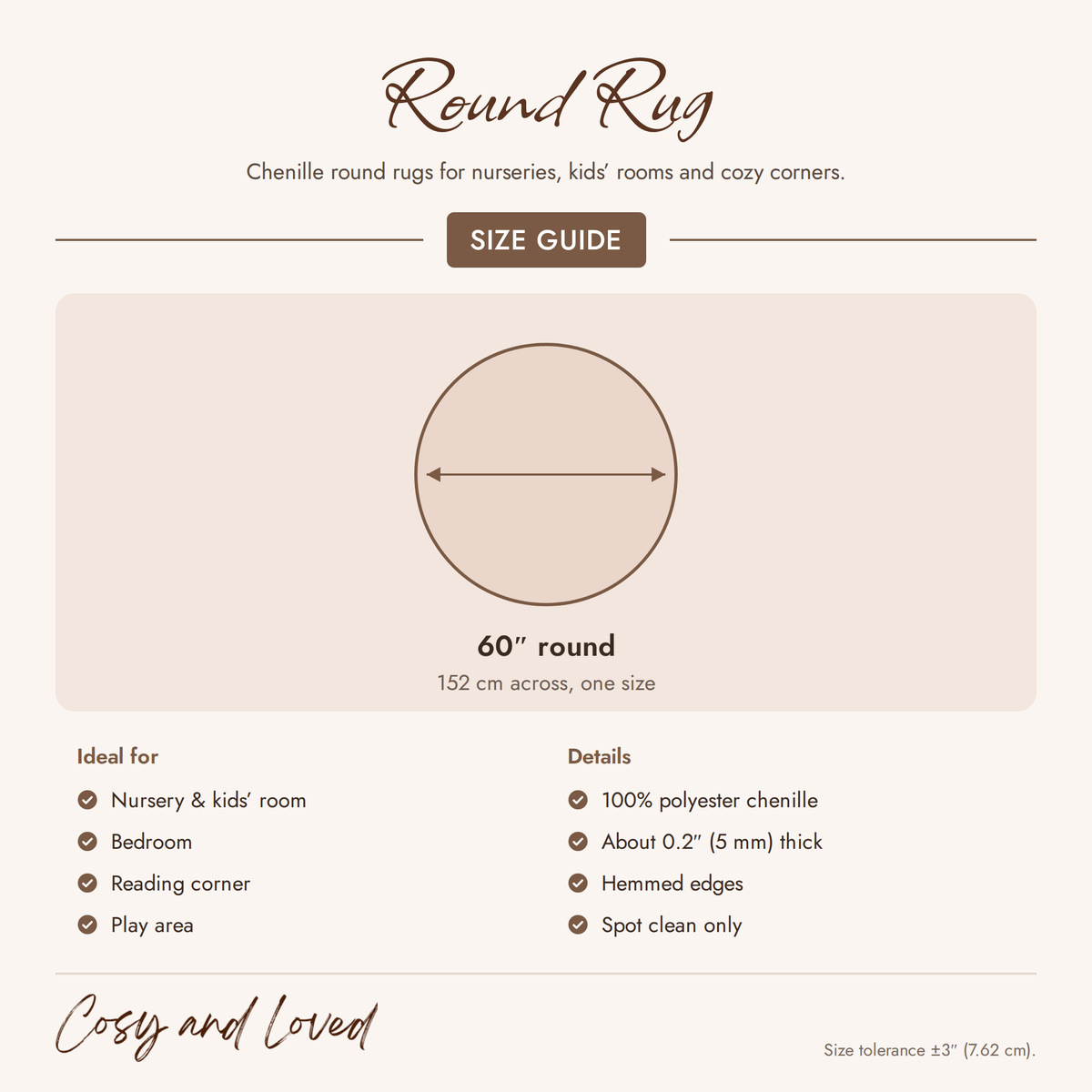 Round rug size guide: 60 inch (152 cm) diameter