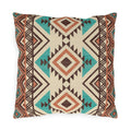 Rust and teal Aztec diamond outdoor pillow in cream with turquoise and rust diamonds, front view