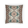 Rust and teal Aztec diamond woven pillow in cream with rust, teal and charcoal diamond bands, front view