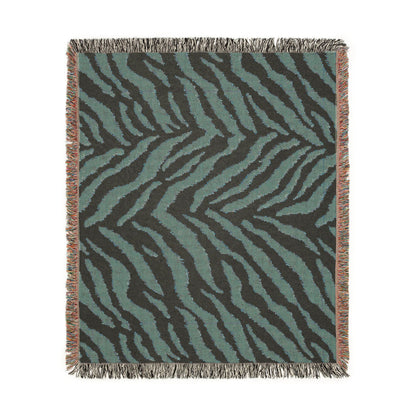 Reverse side of the Safari woven blanket in deep teal with cream stripes
