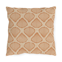Sea Shell outdoor pillow in cream with terracotta scallop shells, front view