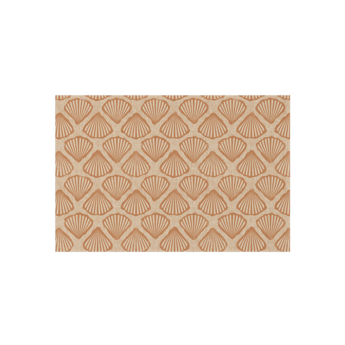 Sea Shell outdoor rug in cream with terracotta scallop shells, shown flat